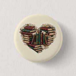 Boek Hart Knop | Vintage Esthetische Lezer Speld Ronde Button 3,2 Cm