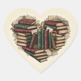 Boek Hart Sticker | Esthetische Vintage Boekenlief