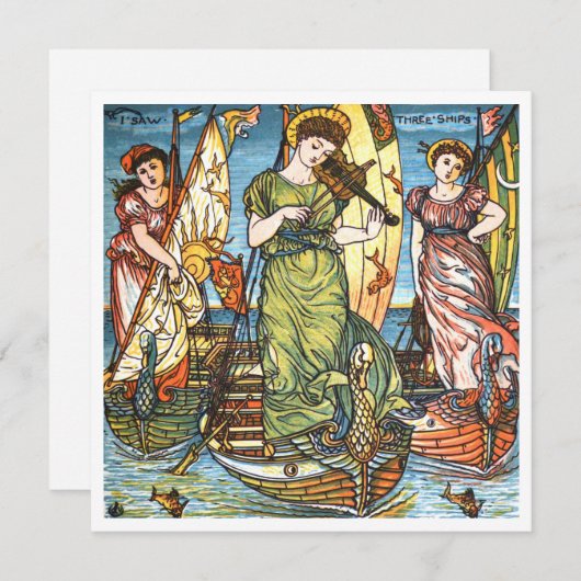 Boek illustratie Ik zag drie schepen kerstlied Feestdagenkaart (Voorkant / Achterkant)