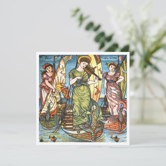 Boek illustratie Ik zag drie schepen kerstlied Feestdagenkaart (Staand voorkant)