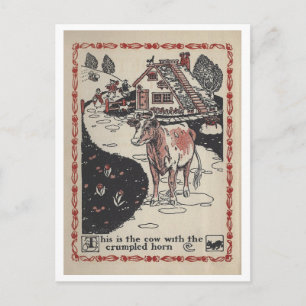boek illustratie Koe met verfrommelde hoorn Briefkaart