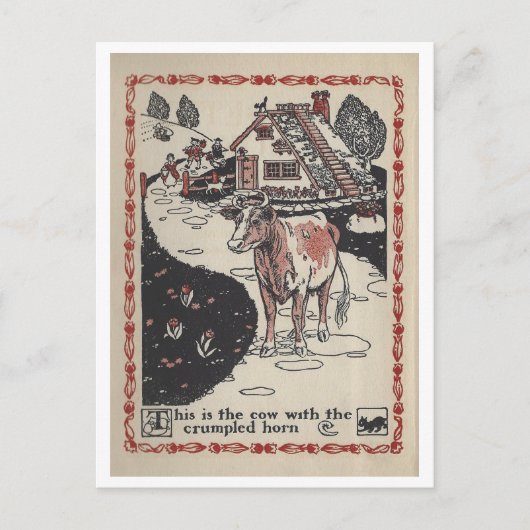  boek illustratie Koe met verfrommelde hoorn Briefkaart (Voorkant)