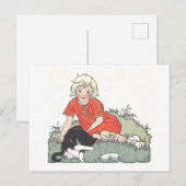  boek illustratie meisje met kat briefkaart (Voorkant / Achterkant)