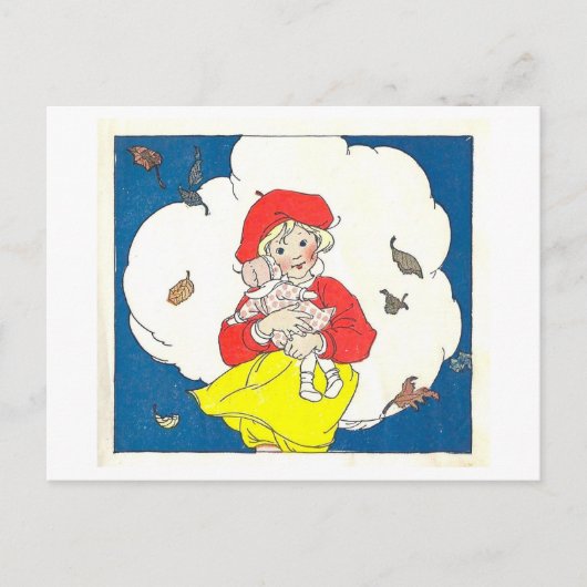  boek illustratie meisje met pop briefkaart (Voorkant)