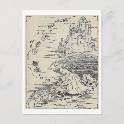 boek illustratie meisje met zeeschelpen briefkaart (Voorkant)