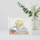 boek illustratie meisje schrijven van een brief briefkaart (Staand voorkant)