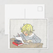 boek illustratie meisje schrijven van een brief briefkaart (Voorkant / Achterkant)