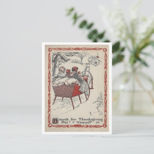 boek illustratie Thanksgiving slee rit Briefkaart (Staand voorkant)