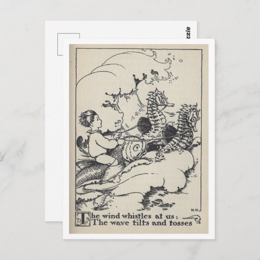  boek Illustratie Visboot met Zeepaardjes Briefkaart (Voorkant / Achterkant)