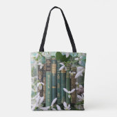 Boek Joy Oude Groene Boeken & Lente Bloemen Tote Bag (Achterkant)