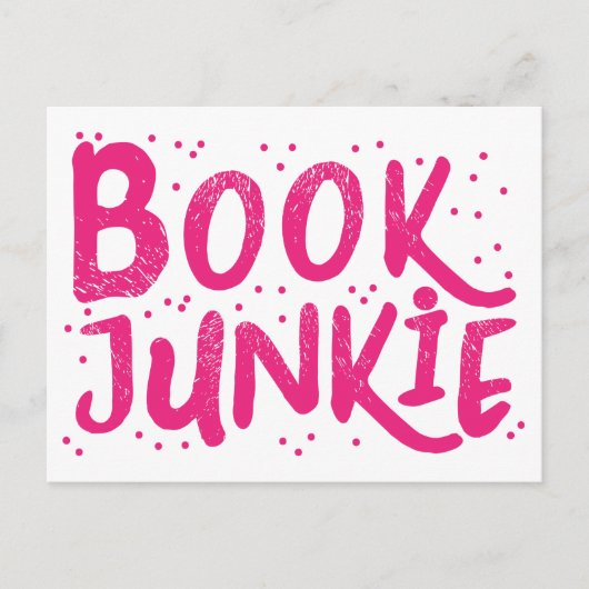 boek junkie in roze briefkaart (Voorkant)