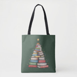 Boek Kerstboom Retro Boekenwurm Bibliotheek Tote Bag