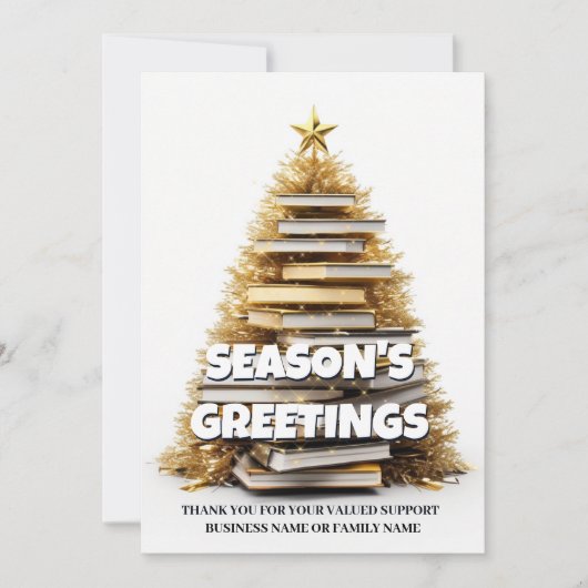 Boek kerstboom schrijver vakantie groetjes foto feestdagenkaart (Voorkant)