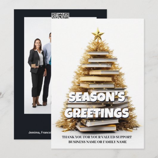 Boek kerstboom schrijver vakantie groetjes foto feestdagenkaart (Voorkant / Achterkant)