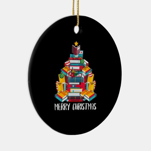 boek kerstboombibliotheek bibliothecaire cadeau le keramisch ornament (Rechts)