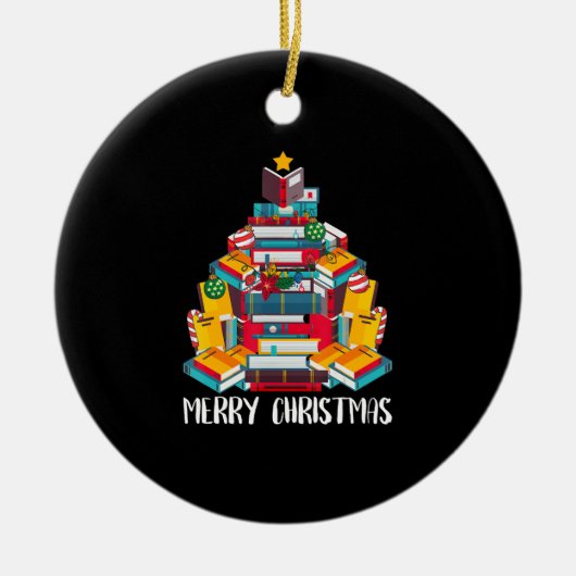 boek kerstboombibliotheek bibliothecaire cadeau le keramisch ornament (Voorkant)