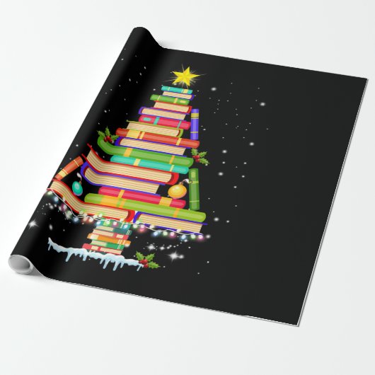 boek kerstboomgaard kerst bibliothecaris cadeaupapier (Uitgerold)