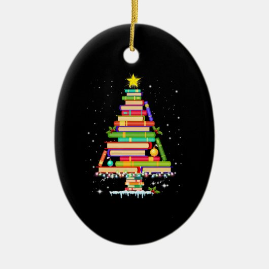 boek kerstboomgaard kerst bibliothecaris keramisch ornament (Voorkant)