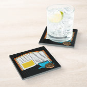 Boek Koffie en Donut Cartoon Glazen Onderzetter (Schuin)