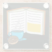 Boek Koffie en Donut Cartoon Glazen Onderzetter (Achterkant)
