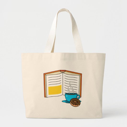 Boek Koffie en Donut Cartoon Grote Tote Bag (Voorkant)