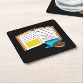 Boek Koffie en Donut Cartoon Kartonnen Onderzetters (Schuin)