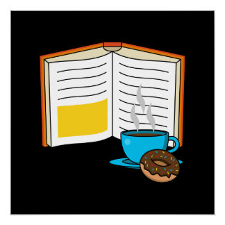 Boek Koffie en Donut Cartoon Perfect Poster