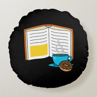 Boek Koffie en Donut Cartoon Rond Kussen