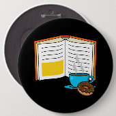 Boek Koffie en Donut Cartoon Ronde Button 6,0 Cm (Voorkant /achterkant)
