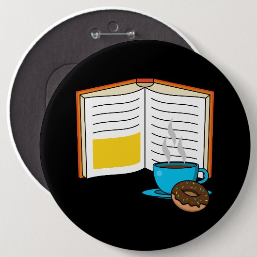 Boek Koffie en Donut Cartoon Ronde Button 6,0 Cm (Voorkant /achterkant)