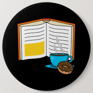 Boek Koffie en Donut Cartoon Ronde Button 6,0 Cm