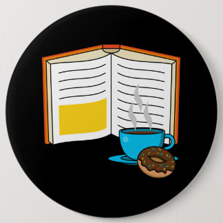 Boek Koffie en Donut Cartoon Ronde Button 6,0 Cm