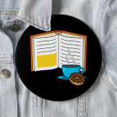 Boek Koffie en Donut Cartoon Ronde Button 6,0 Cm (In situ)