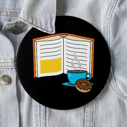 Boek Koffie en Donut Cartoon Ronde Button 6,0 Cm (In situ)