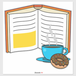 Boek Koffie en Donut Cartoon Sticker