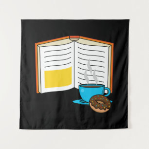 Boek Koffie en Donut Cartoon Wandkleed