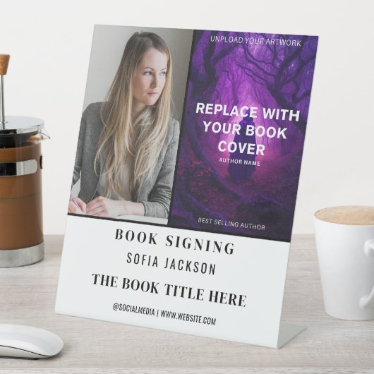 Boek lancering ondertekening foto auteur marketing reclamebord met voetstuk (Insitu)