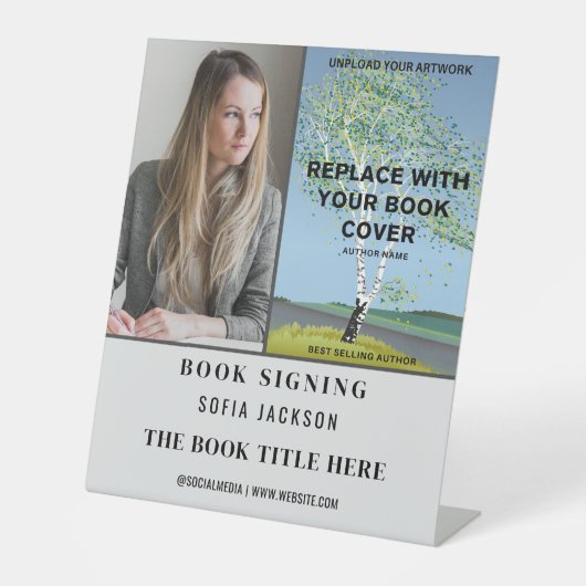 Boek lancering ondertekening foto auteur promotion reclamebord met voetstuk (Voorkant)