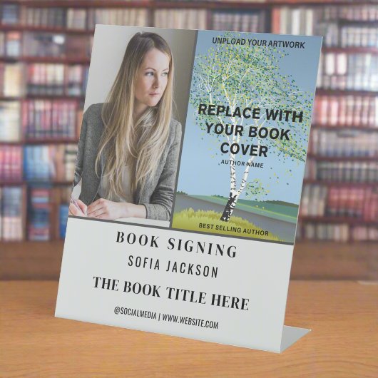 Boek lancering ondertekening foto auteur promotion reclamebord met voetstuk
