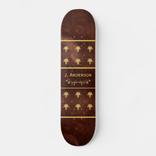 boek leder Brown en Gold Damask Patroon Persoonlijk Skateboard
