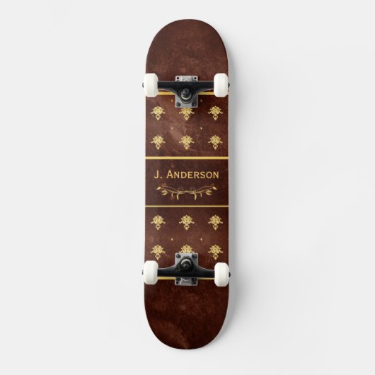 boek leder Brown en Gold Damask Patroon Persoonlijk Skateboard (Voorkant)