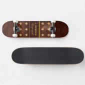 boek leder Brown en Gold Damask Patroon Persoonlijk Skateboard (Horizontaal)