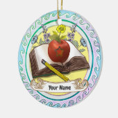 Boek leraar bloemen keramisch ornament (Links)