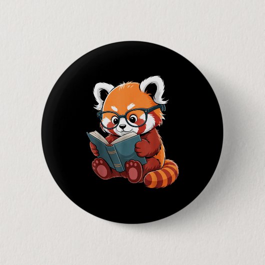 Boek lezend rode panda lezer dier schattig rood ronde button 5,7 cm (Voorkant)