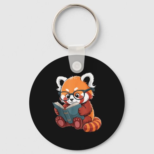 Boek lezend rode panda lezer dier schattig rood sleutelhanger (Voorkant)