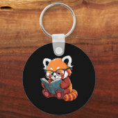 Boek lezend rode panda lezer dier schattig rood sleutelhanger (Voorkant)