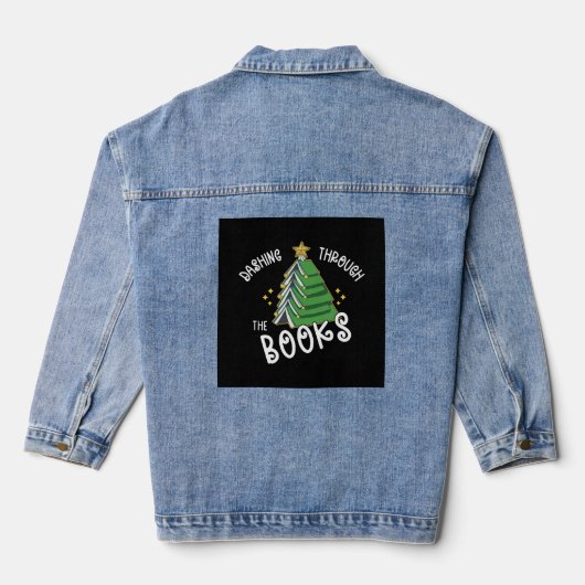 Boek Liefhebber Kerstboom Vakantie Lezen Denim Jacket (Achterkant)