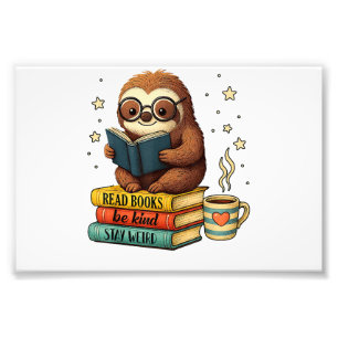 Boek Liefhebber Luiaard Leest Boeken Bibliotheek L Foto Afdruk