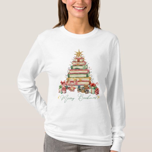 Boek Liefhebber Merry Bookmas Kerstmis T-shirt (Voorkant)
