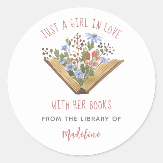 Boek Liefhebber Open Boek Bloemen Bibliotheek Boek Ronde Sticker (Voorkant)